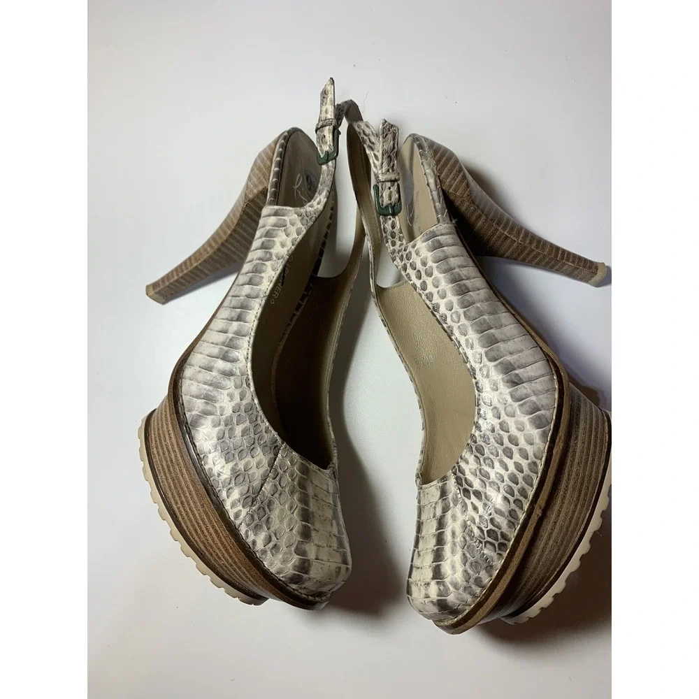 Lisa for Donald J Pliner Snake Skin Beige Slingback Platforms Size 9.5M